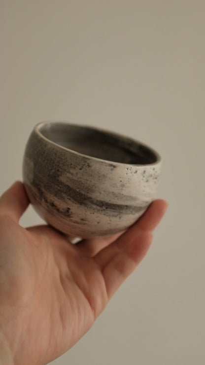 Yuli Handmade Speckled Grey White Round Egg Cup Powdered Glaze Underglaze Stoneware