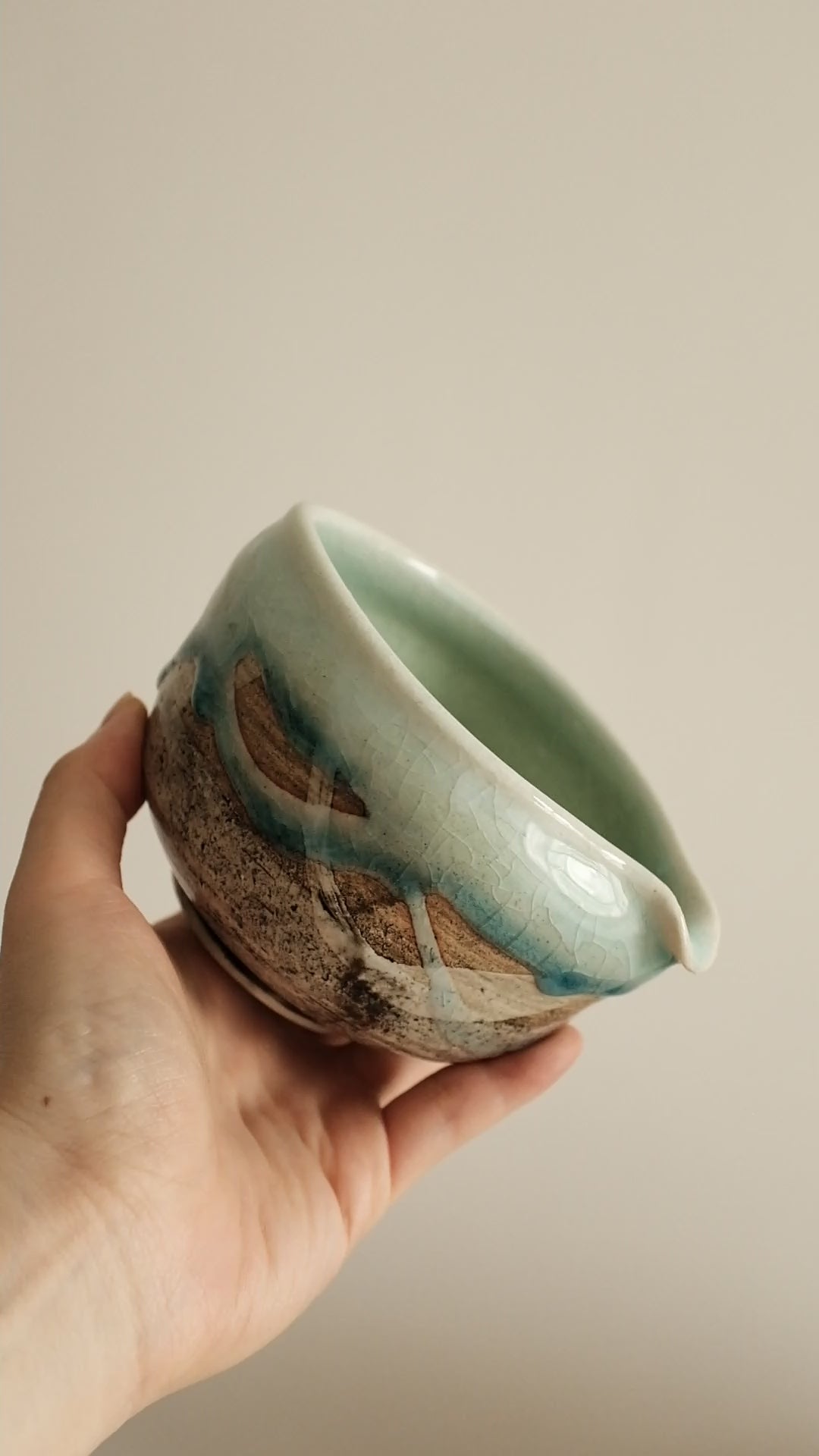 Hatsuichi Japan Mizuiro Light Blue Nagashi Katakuchi Chawan Matcha Bowl Minoware