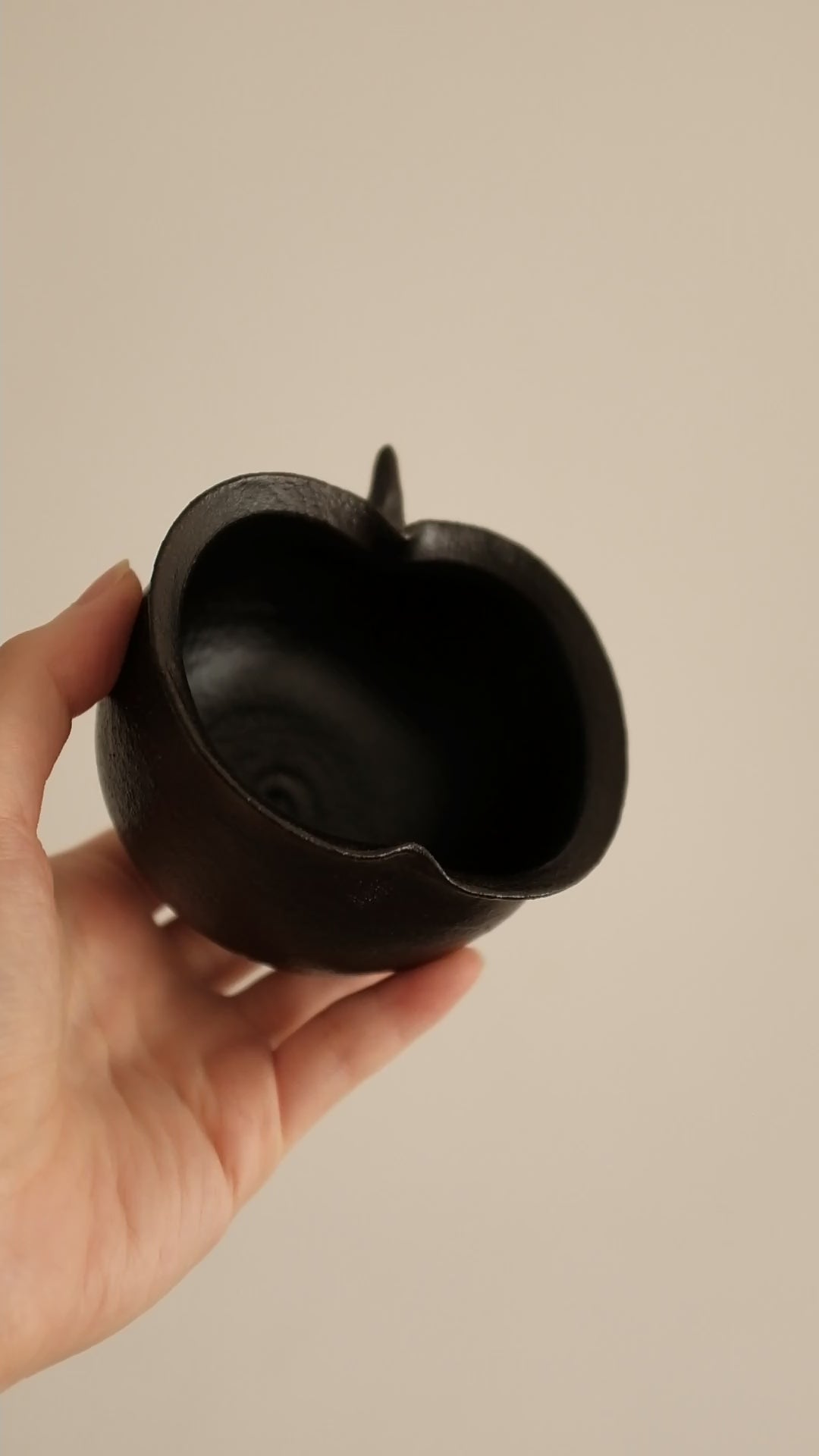 Yuli Handmade Ebony Black Apple Cup Bowl Black Glaze Underglaze Stoneware
