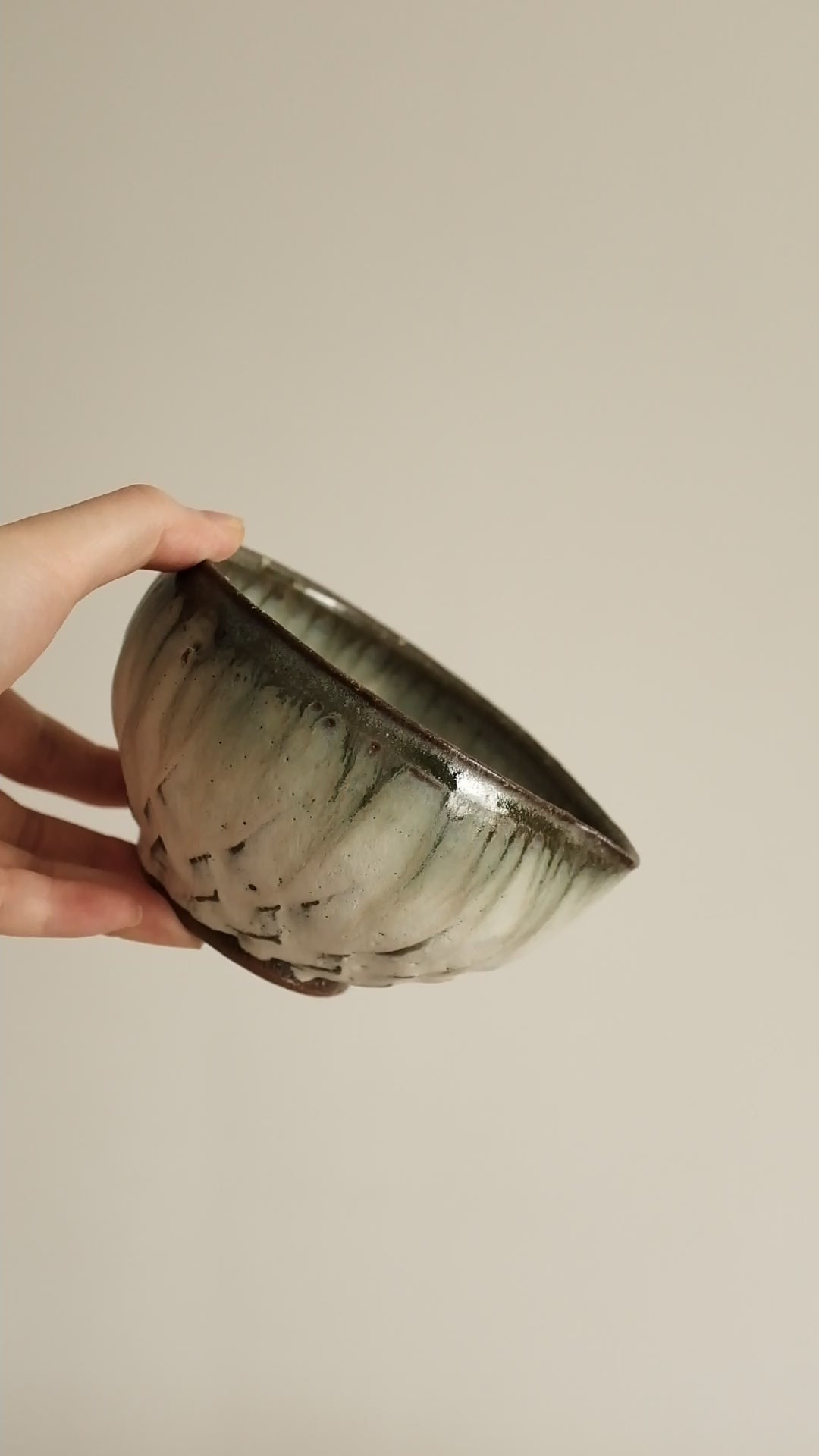 Masamura Japan Carved Artichoke Moss Green Japan Katakuchi Chawan Matcha Bowl with Spout