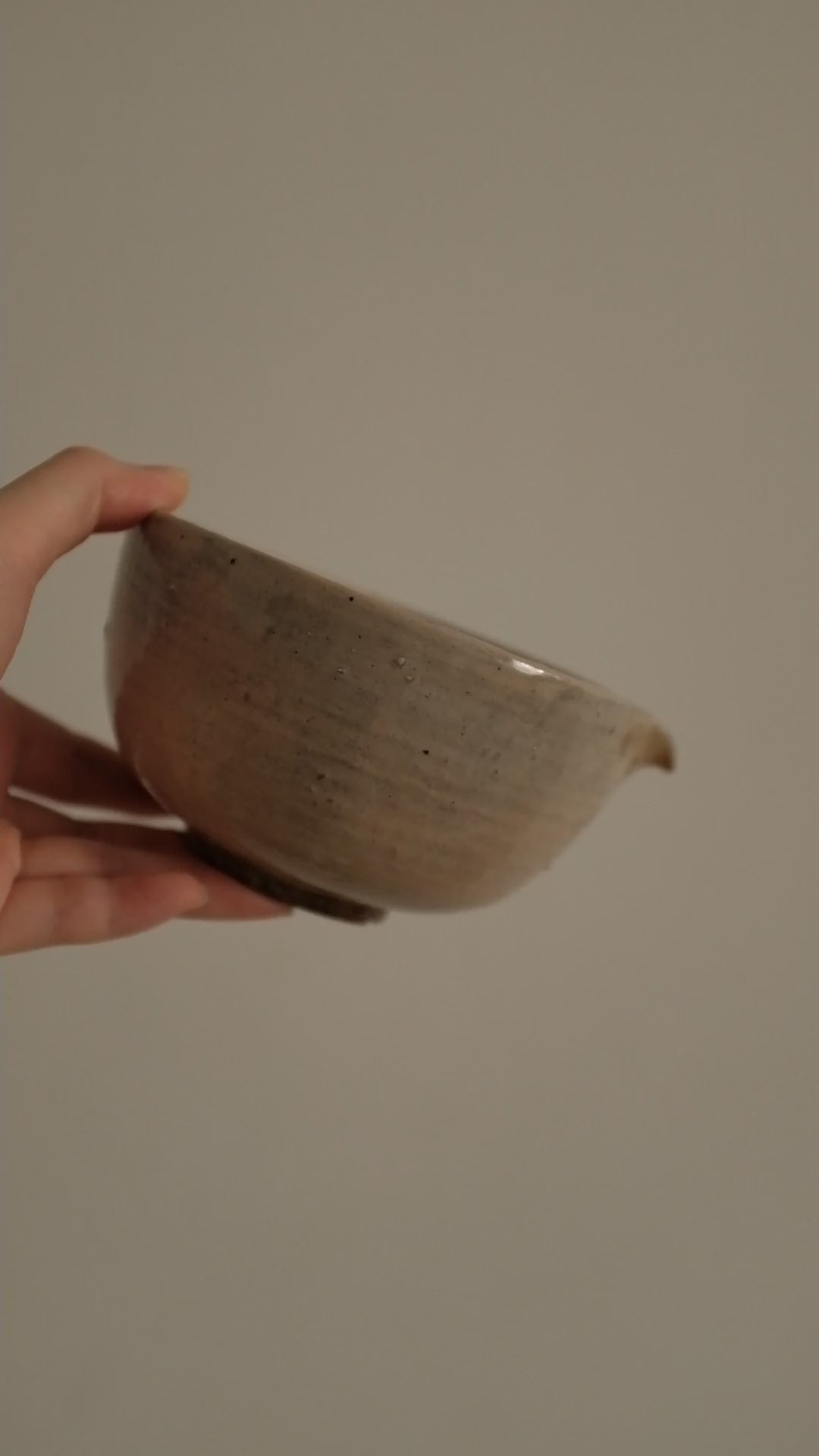 Yuli Handmade Pink Grey Katakuchi Chawan Matcha Bowl Deer Spotted Glazed Underglaze Wood-fired Ceramic Stoneware