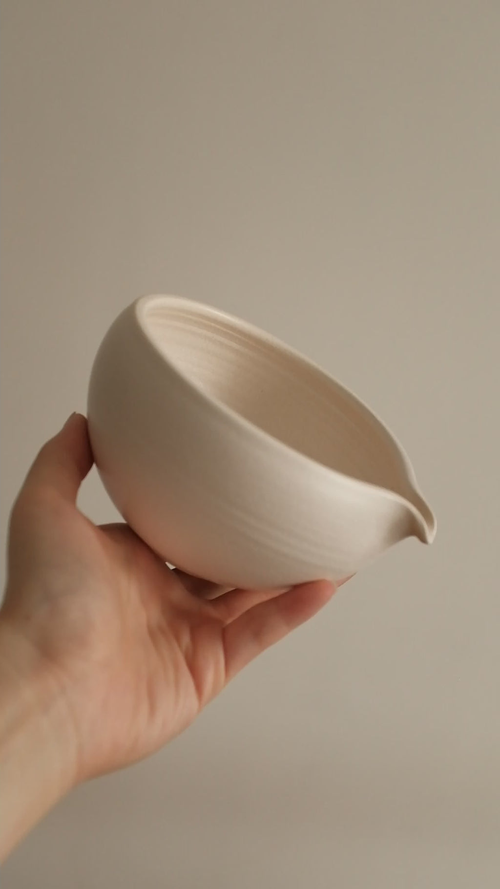 Yuli Handmade Matte Snow White Katakuchi Matcha Bowl Powdered Glaze Underglazed Stoneware