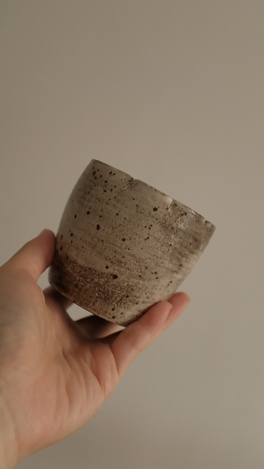 Yuli Handmade Speckled Grey Beige Floral Rim Choko Cup Powdered Glaze Underglazed Stoneware