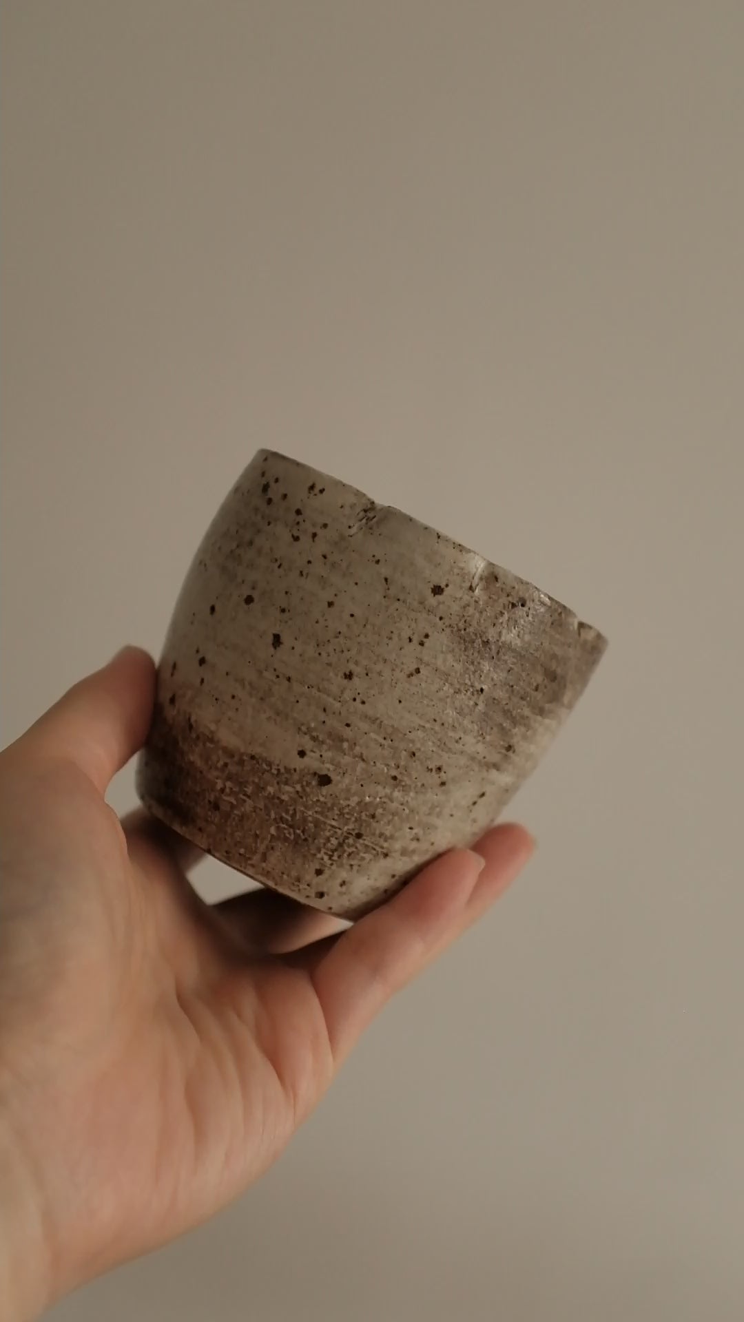 Yuli Handmade Speckled Grey Beige Floral Rim Choko Cup Powdered Glaze Underglazed Stoneware