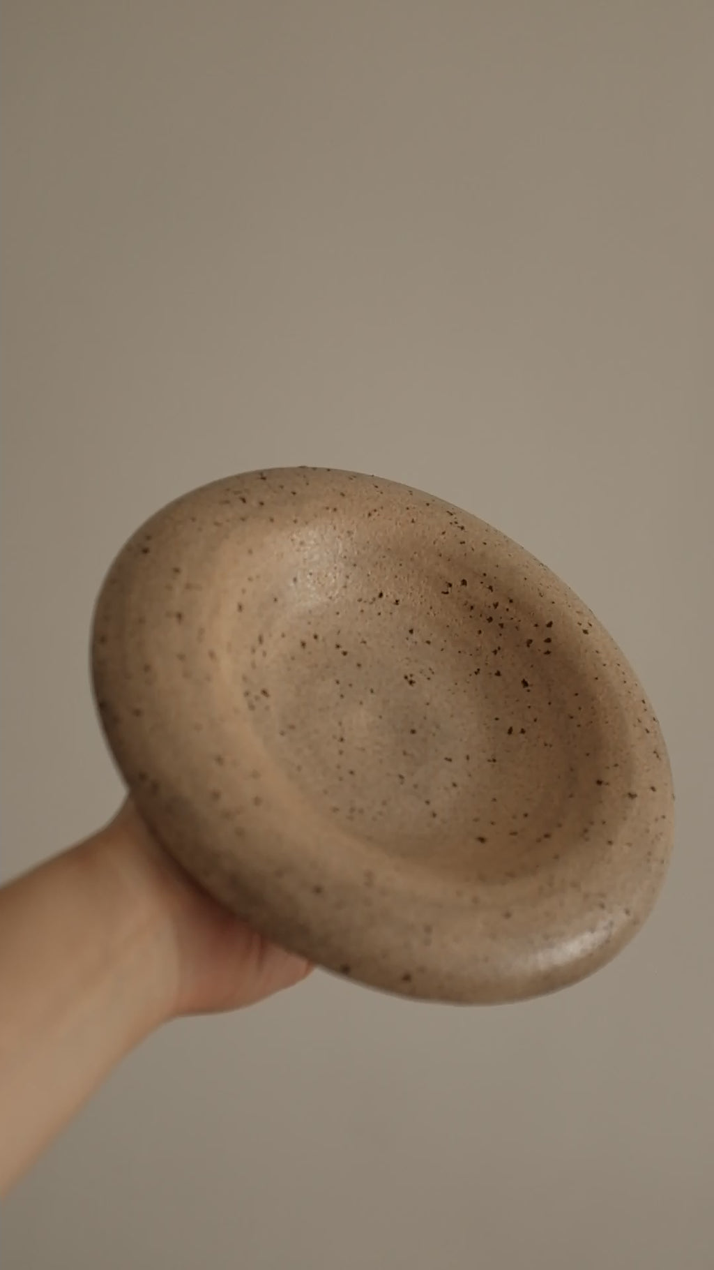 Yuli Handmade Speckled Beige Rolled Rim Deep Plate Dish Powdered Glaze Underglazed Stoneware