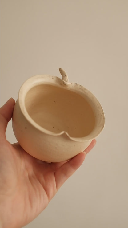Yuli Handmade Cream Beige Apple Cup Bowl Powdered Glaze Underglaze Stoneware