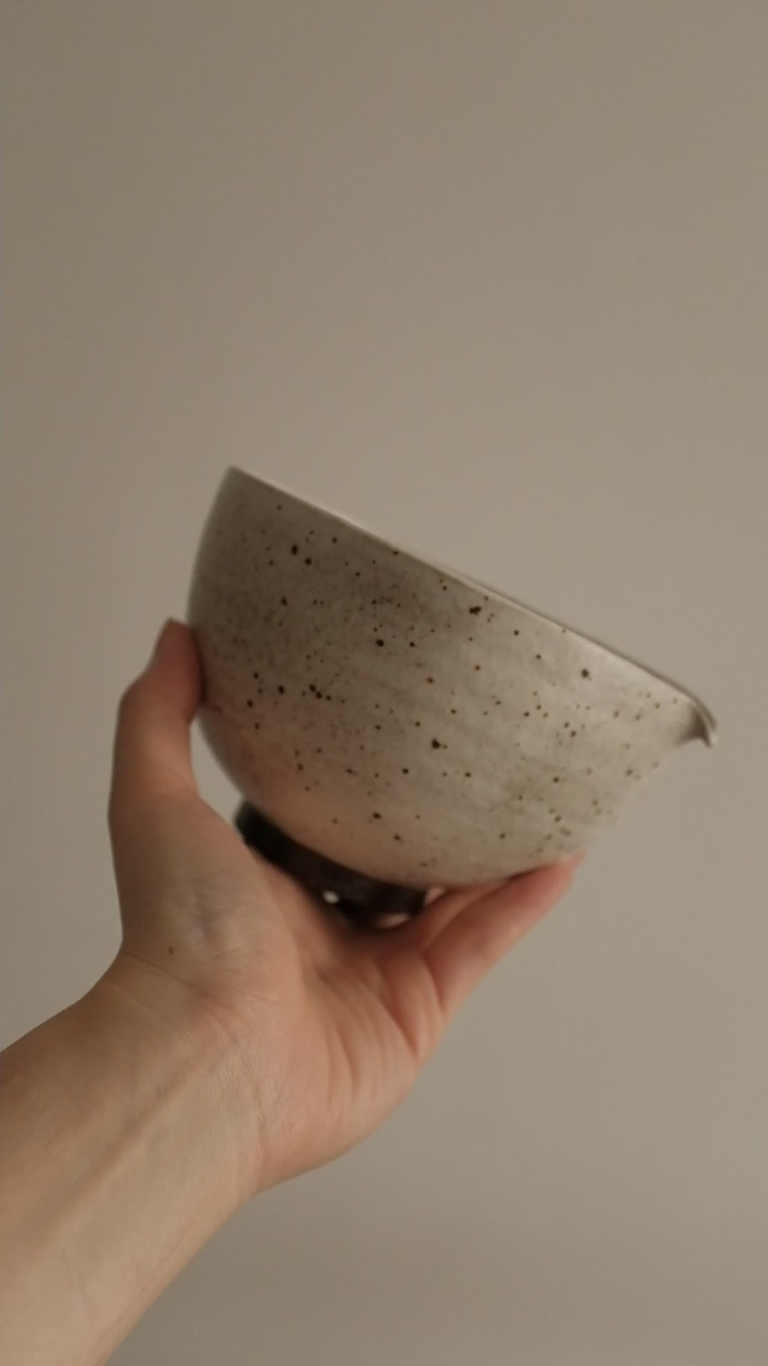 Yuli Handmade Speckled Grey White Katakuchi Matcha Bowl Powdered Glaze Underglazed Stoneware